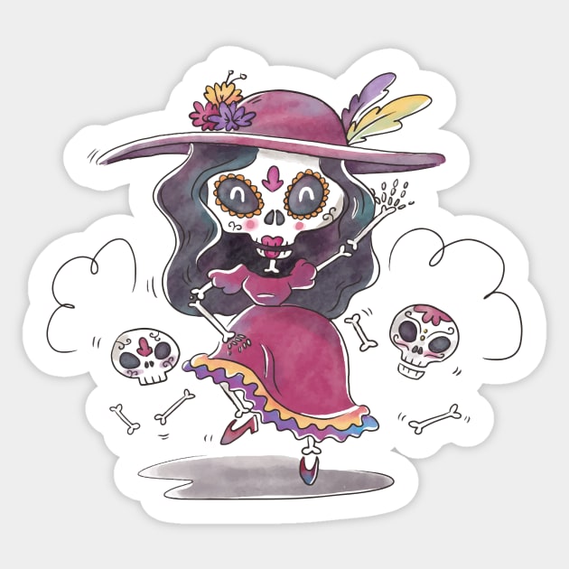 Dancing Day of the Dead La Calavera Catrina Sticker by SandiTyche